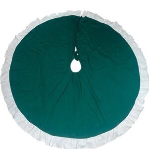 Vintage Green and white ruffled lace country cottage core Christmas Tree Skirt